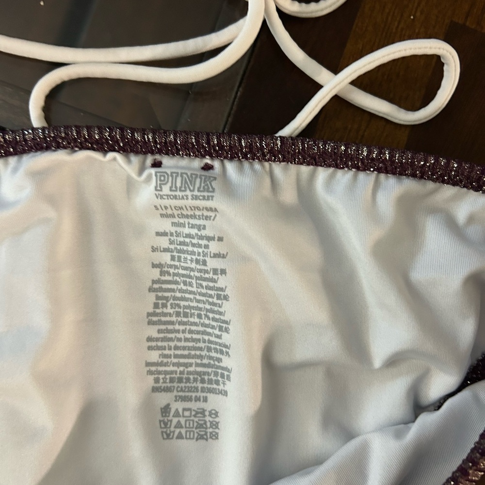 PINK Victoria's Secret White and Blue Bikini Set.  2 bottoms, 1 top. - Picture 5 of 11
